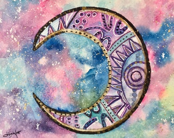 Original Watercolor/ Your Choice/ Fire Moon/ Half Moon/ Galaxy/ Purple Cloud