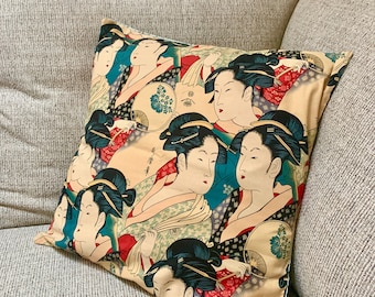 SALE! Pillow Cover- Oriental Woman-  18 x 18 original, unique , exotic home decor