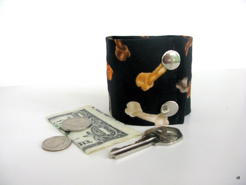 Wristband Money Cuff Secret Stash Dog Bones hide your cash, jewels, key, health info in an inside zipper image 3