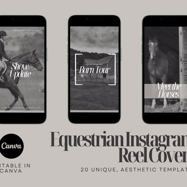 20 Equestrian Instagram Reel Cover Templates | Equine Industry Content Creator | Editable in Canva | Horse Social Media Templates