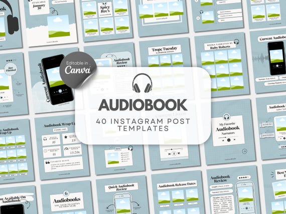 Audiobook Instagram Post Bookstagram Bundle Book Review Canva Template Author Social Media Bookish Content Creator