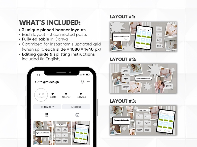 Seamless Instagram Banner Bookstagram Pinned Post Trendy Instagram Grid ...