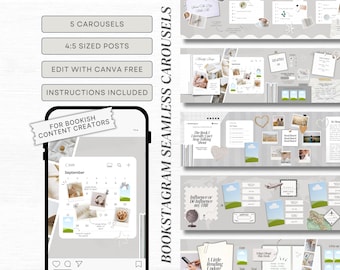 Bookstagram Seamless Carousel Template Trendy Bookstagram Canva Bookish Social Media Content Creator Scrapbook Instagram Book Influencer