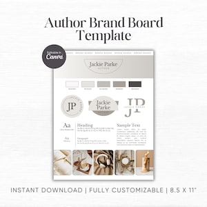 Plantilla de tablero de marca para autor, kit de identidad de marca de Canva para escritor, tablero de marca editable, kit de marca DIY, tablero de estado de ánimo para libros, plantilla de lanzamiento de libro