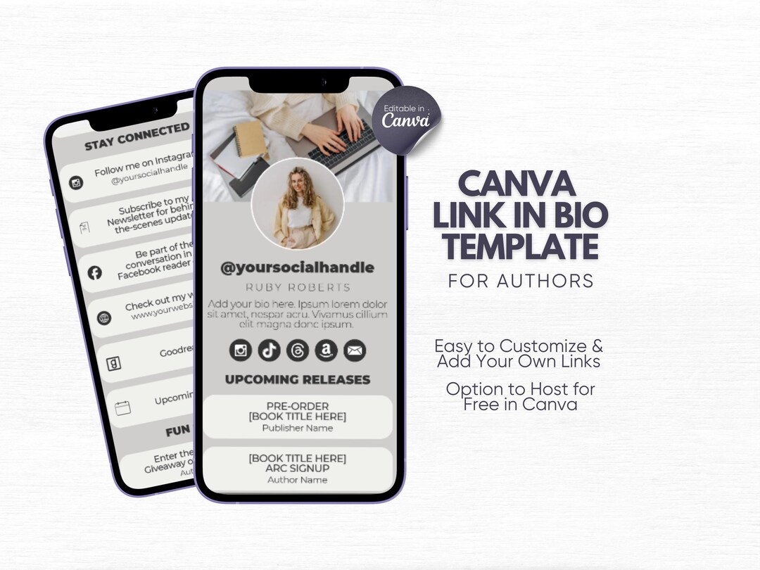 Canva Link in Bio Template for Author Social Media Bio Link for Indie ...