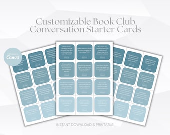 Tarjetas para iniciar conversaciones en el club de lectura, plantilla personalizable (imprimible)