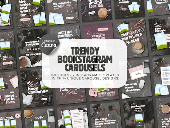 Trendy Bookstagram Bundle Template Book Lover Content Creator Canva Book Influencer Instagram Author Social Media Post Idea