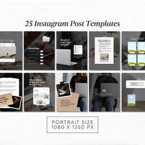 May include: A collection of 25 Instagram post templates, showcasing various designs with text overlays and images. The templates are displayed in a grid layout, with the text "25 Instagram Post Templates" at the top and "Portrait Size 1080 X 1350 PX" at the bottom.