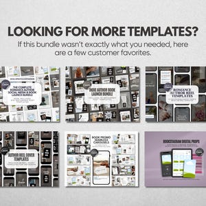 K&ouml;nnte beinhalten: Eine digitale Sammlung von Social-Media-Vorlagen mit sechs verschiedenen Sets: The Complete Romance Author Social Media & Book Launch Bundle, Indie Author Book Launch Bundle, Romance Author Reel Templates, Author Reel Cover Templates, Book Promo Seamless Carousels und Bookstagram Digital Props.