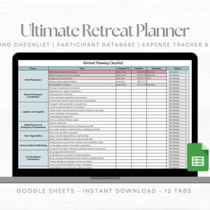 Yogaretreatplannersjabloon Digitale evenementplanner Wellnessretreat Budgettracker Aanpasbare tool voor retraiteplanning Google-spreadsheetsjabloon