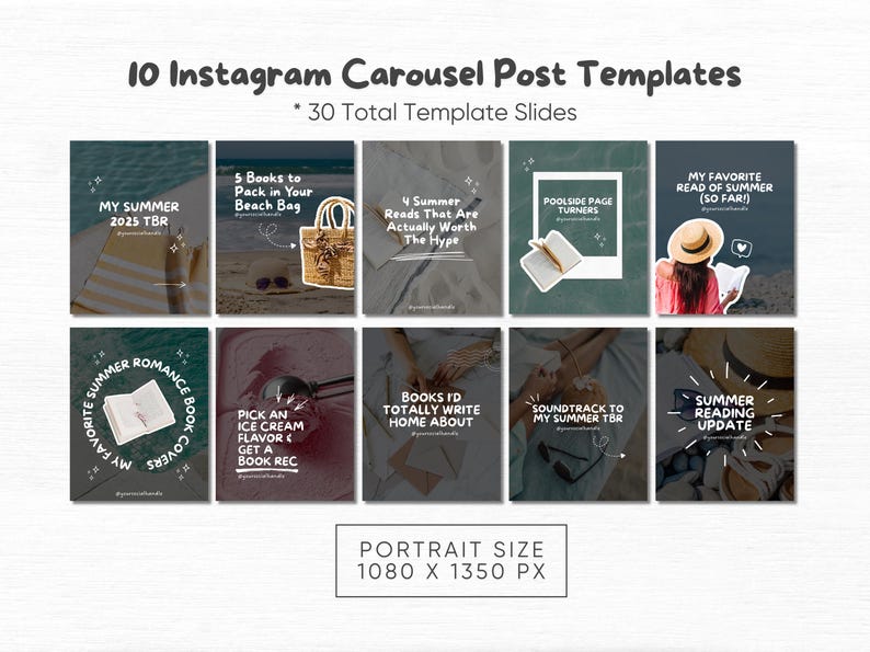 Summer Bookstagram Canva Template Bookish Insta Carousel Post Cozy ...