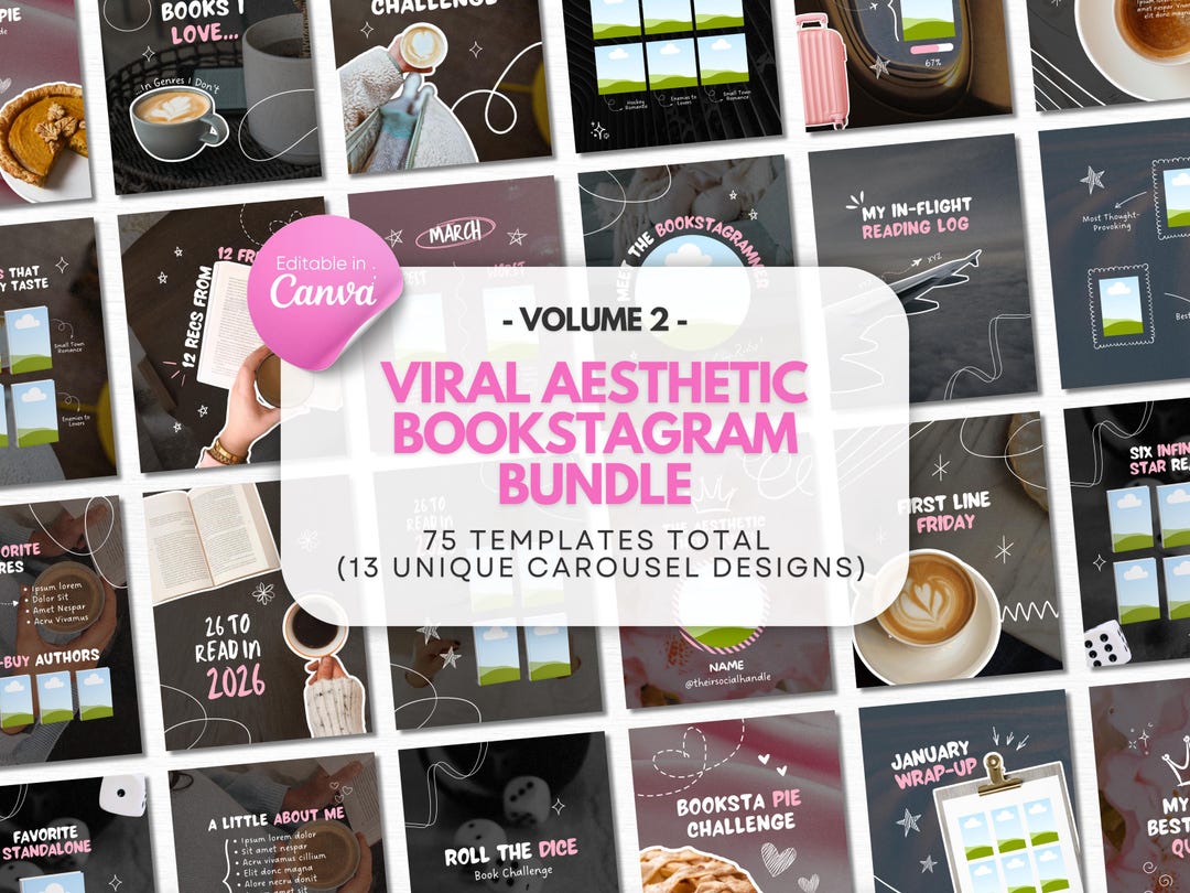 Viral Aesthetic Bookstagram Bundle Trendy Bookstagram Canva Carousel Template Bookish Content ...