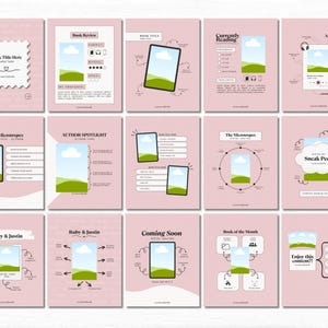 May include: A collection of 12 pink and white Instagram story templates for book bloggers. Each template features a different design with a book cover, text, and illustrations. The templates are perfect for promoting new releases, sharing book reviews, and connecting with readers.