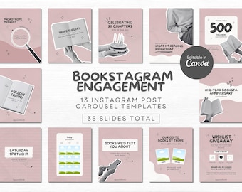 Engaging Bookstagram Instagram Canva Template Bookish Carousel IG Post Book Lover Social Media Book Content Creator Book Influencer Viral