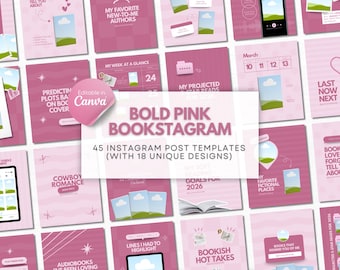 Pacote Rosa para Bookstagram, Modelo de Carrossel para Canva para Bookstagram, Criador de Conteúdo Literário, Influenciador Literário, Autor, Mídias Sociais