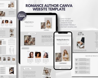 Canva Website Template for Romance Author Book Promo Indie Author Landing Page Book Marketing One Page Website Author Brand Editable Website