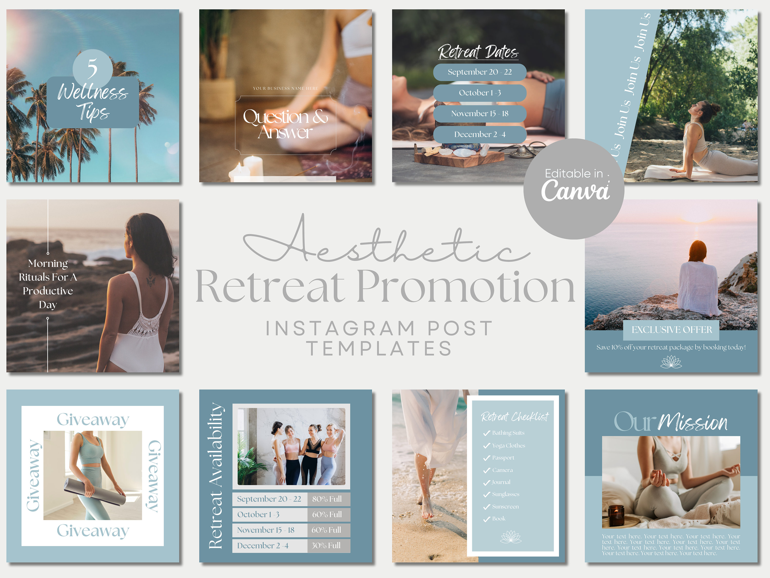 Wellness Retreat Instagram Post Template Yoga Retreat Promotion Women ...