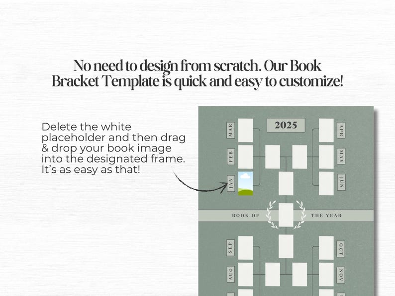 Peut inclure: Un mod&egrave;le de support de livre imprimable vert et blanc pour 2025. Le mod&egrave;le comprend un emplacement pour une photo et le texte "Book of" et "The Year".