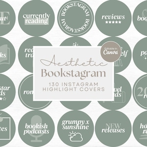 May include: A set of 18 green circle Instagram highlight covers with white text. The text includes phrases related to books, reading, and bookstagram, such as "about me", "currently reading", "books", "four-star reads", "quotes", "bookish podcasts", "grumpy x sunshine", "new releases", "holiday reads", "book love", "reviews", "pages + read", "2025 reads", and "travel reads".