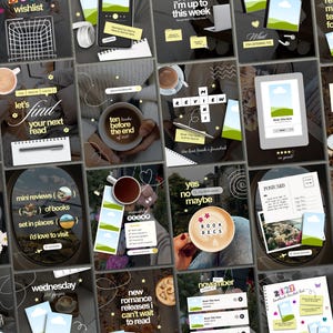 Trendigt Bookstagram-paket Bokinspirerad mall Redigerbar bokrecension Bokinfluencer Instagram-karusell Canva Författare Sociala medier