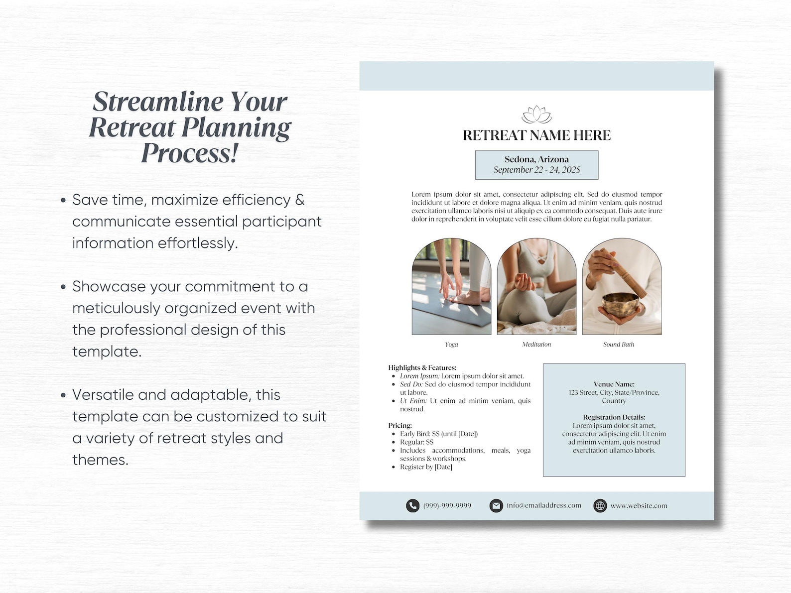 Custom Canva Retreat Planning Template Wellness Retreat Flyer Yoga ...