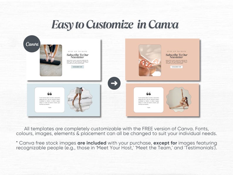 May include: A Canva template for a newsletter with a light blue background and a photo of a person doing yoga. The text "Subscribe To Our Newsletter" is in a dark blue font. The template is customizable with the FREE version of Canva.