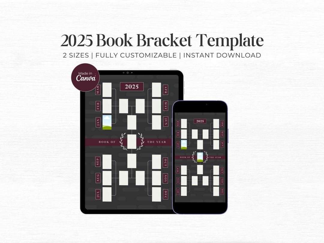 2025 Book Bracket Monthly Reading Tracker Digital Book Tracker Canva ...
