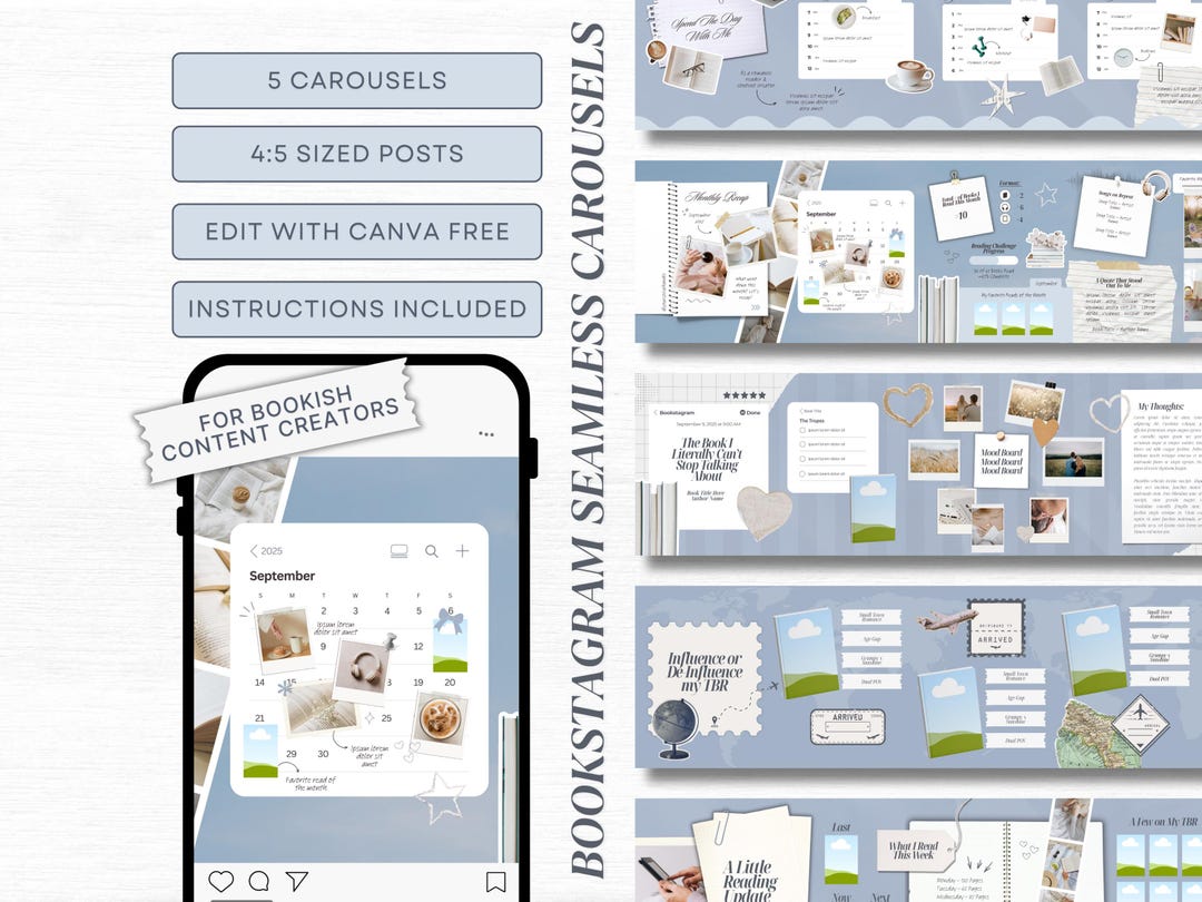 Bookstagram Seamless Carousel Template Trendy Bookstagram Canva Bookish ...
