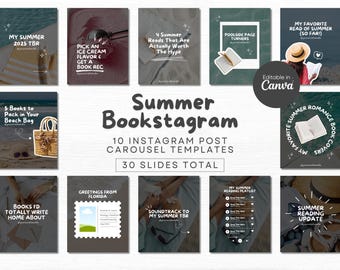 Summer Bookstagram Canva Template Bookish Insta Carousel Post Cozy Aesthetic Book Lover Social Media Book Content Creator Book Influencer