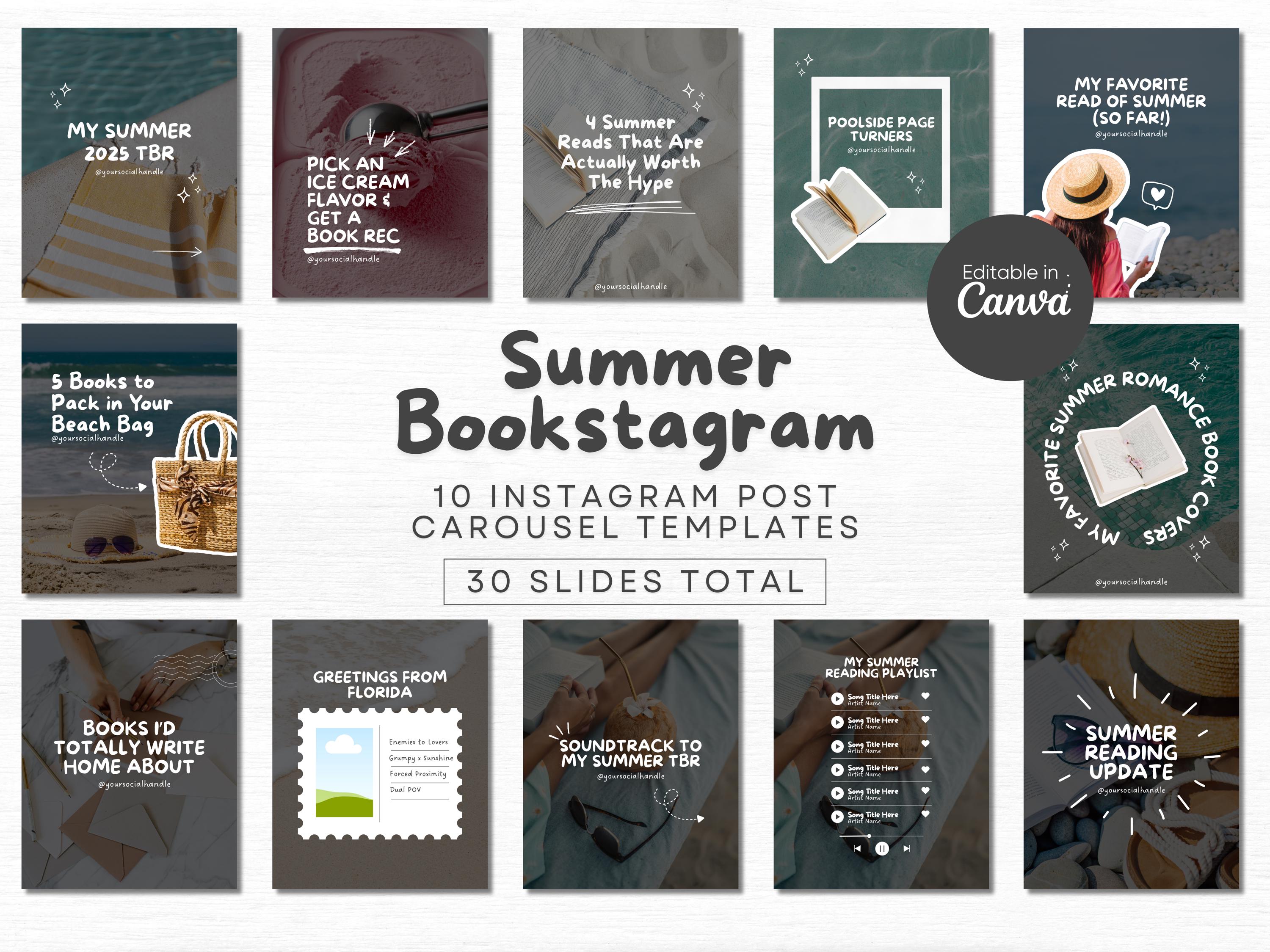 Summer Bookstagram Canva Template Bookish Insta Carousel Post Cozy ...