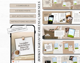 Bookstagram Seamless Carousel Template Trendy Bookstagram Canva Bookish Social Media Content Creator Scrapbook Instagram Book Influencer