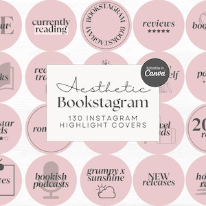 May include: A set of 16 pink and white Instagram highlight covers with text related to books and reading. The text includes "about me", "currently reading", "reviews", "book love", "books", "four-star reads", "quotes", "bookish podcasts", "grumpy x sunshine", "new releases", "holiday reads", "pages read", "2025 reads", "travel reads", and "aesthetic bookstagram".