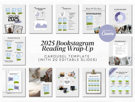 Bookstagram Template 2025 Reading Recap Book Review Canva Reading Challenge Tracker Monthly Reading Tracker Book Social Media