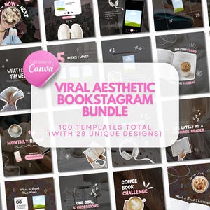 Paquete viral de Bookstagram con estética moderna. Plantilla de carrusel de Canva para Bookstagram de moda. Creador de contenido para amantes de los libros. Influencer de libros. Estética acogedora para Instagram.