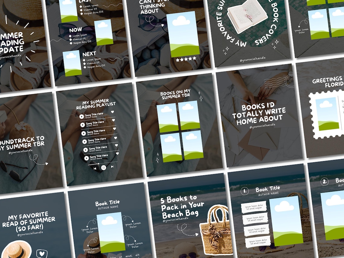 Summer Bookstagram Canva Template Bookish Insta Carousel Post Cozy ...
