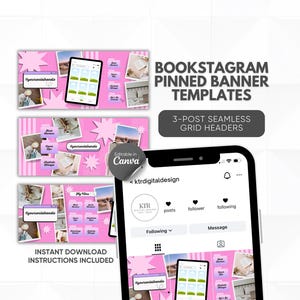 Seamless Instagram Banner Bookstagram Pinned Post Trendy Instagram Grid for Book Content Creator Author Social Media Canva Template Bundle