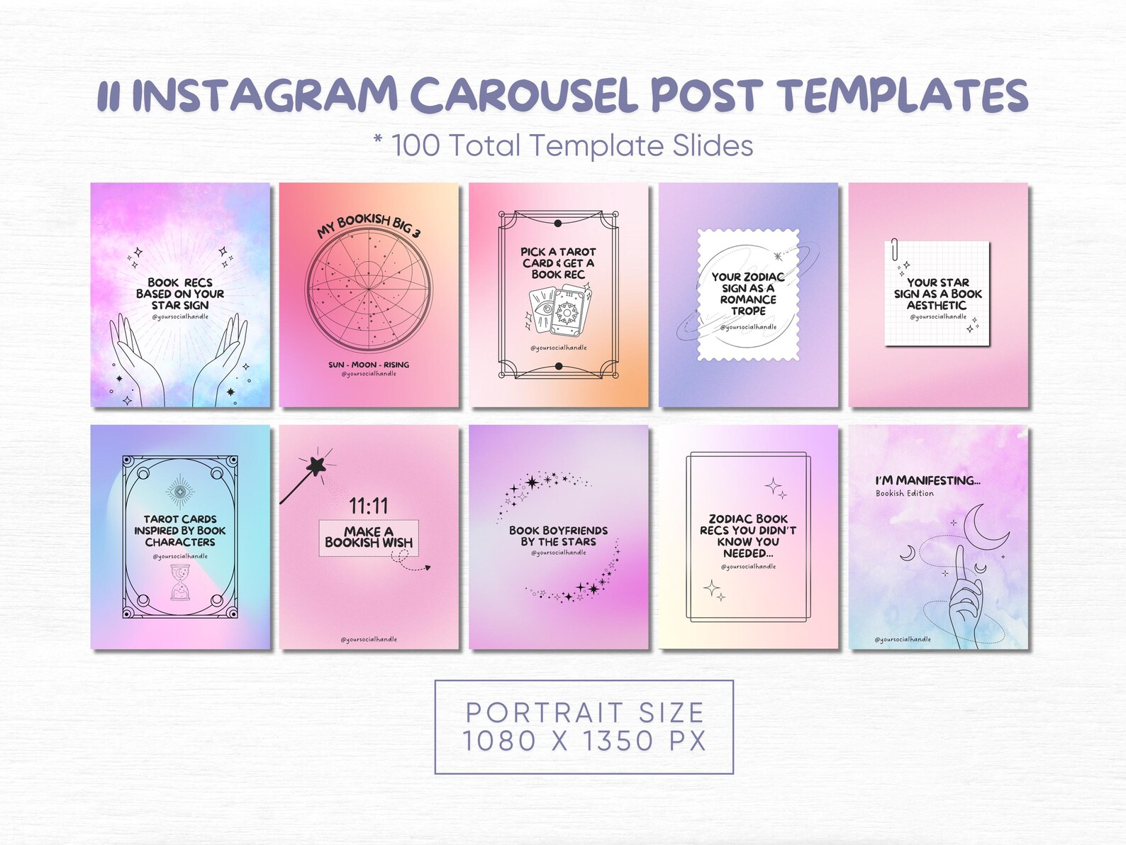 Mystical Bookstagram Carousel Canva Template Bookish Horoscope IG Post ...