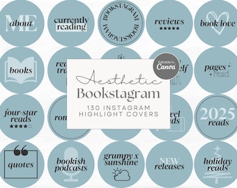 Bookstagram Highlight Covers, Book Lover Icons (Canva Template)