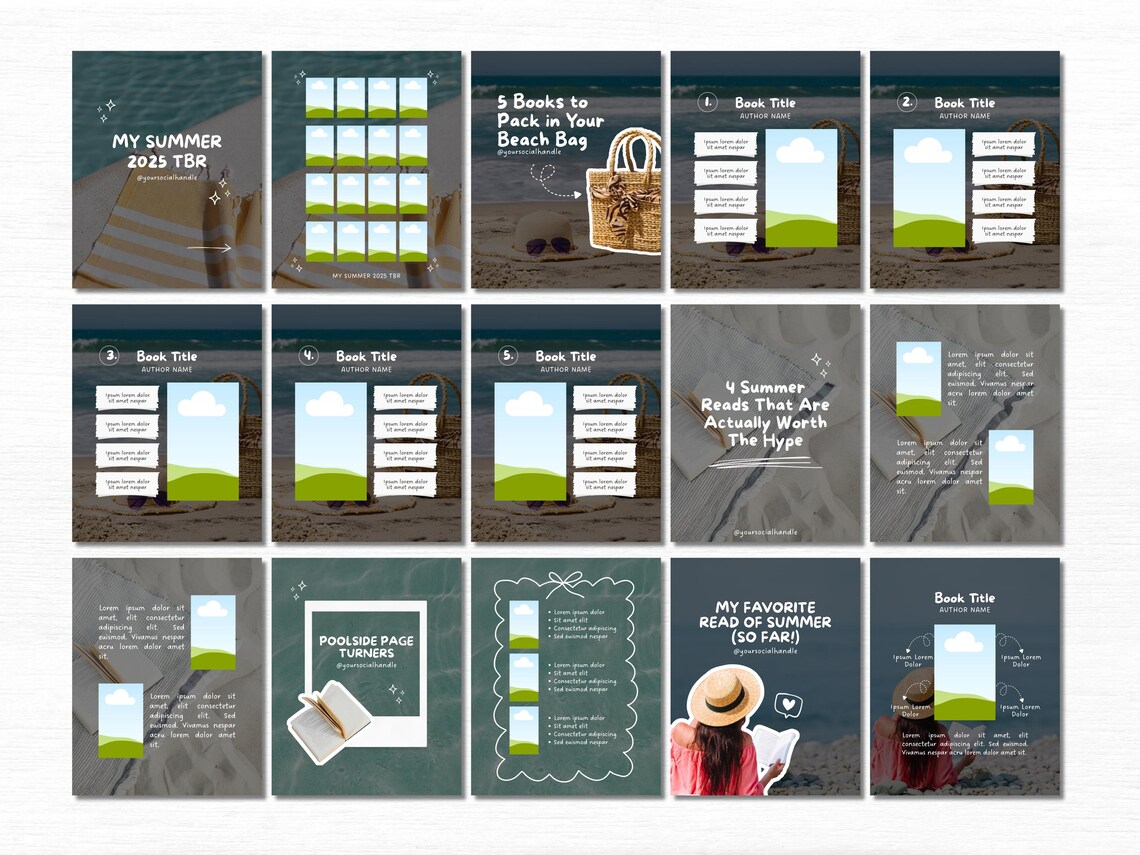 Summer Bookstagram Canva Template Bookish Insta Carousel Post Cozy ...
