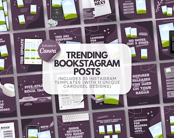Trendy Bookstagram Bundle Buchbesprechung Canva Template Buch Content Ersteller Autor Social Media Romanze Leser Idee