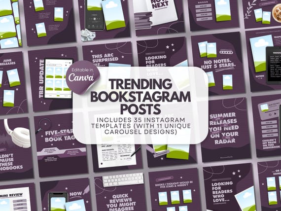 Trendy Bookstagram Bundle Book Review Canva Template Book Content Creator Author Social Media Romance Reader Idea