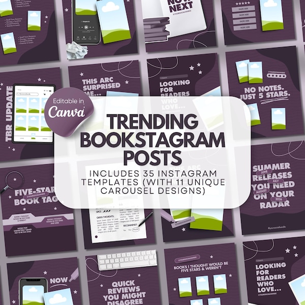 Trendy Bookstagram Bundle Book Review Canva Template Book Content Creator Author Social Media Romance Reader Idea