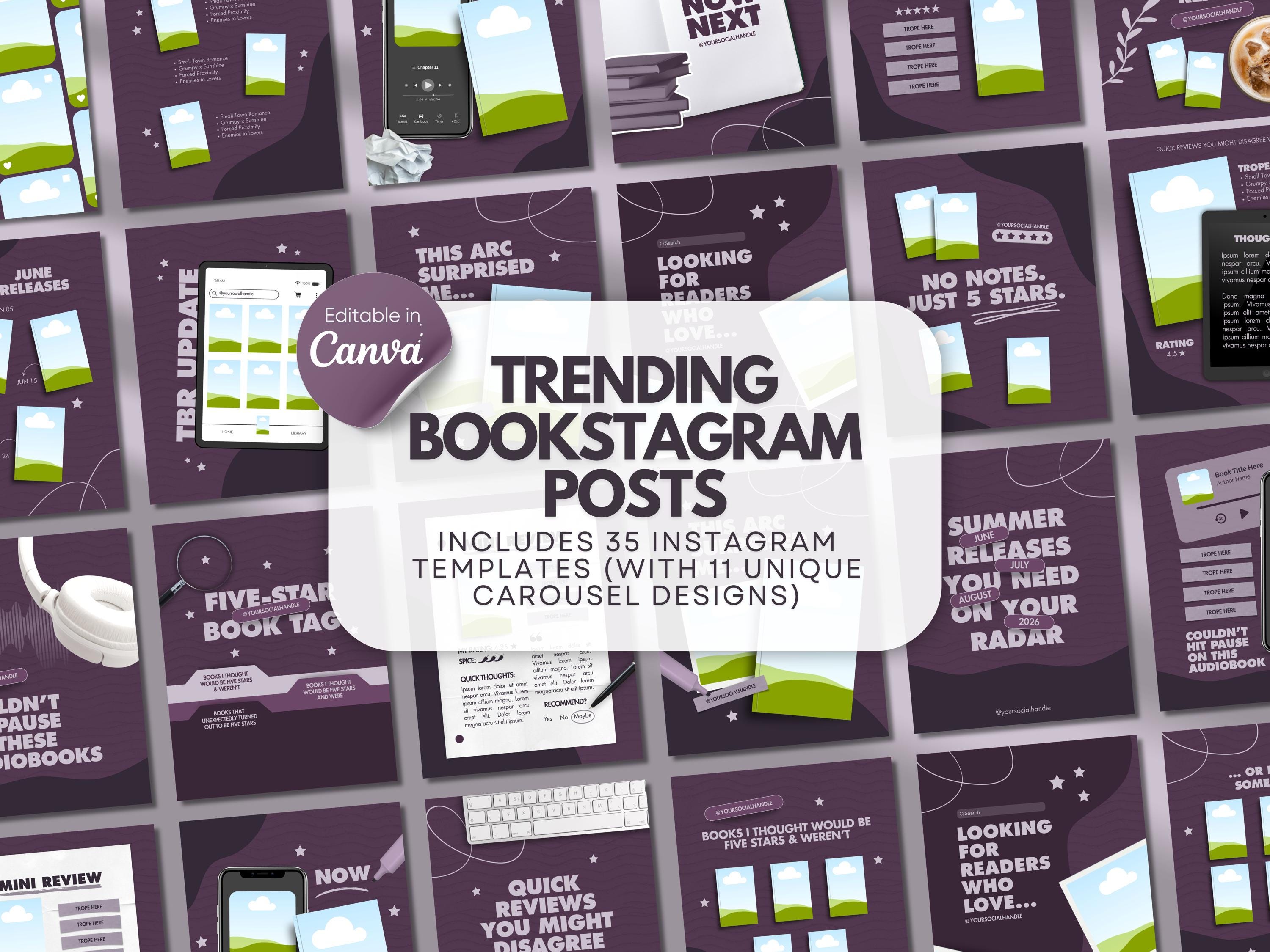 Trendy Bookstagram Bundle Book Review Canva Template Book Content ...