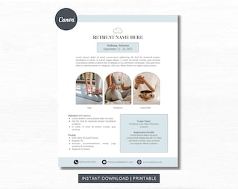 Aangepaste planningssjabloon voor Canva-retraite Wellnessretreat flyer yogamarketing vrouwen workshop poster afdrukbare meditatie retraite evenement uitnodiging