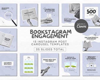 Bookstagram Canva Template | 13 Instagram Carousel Posts (Digital Download)