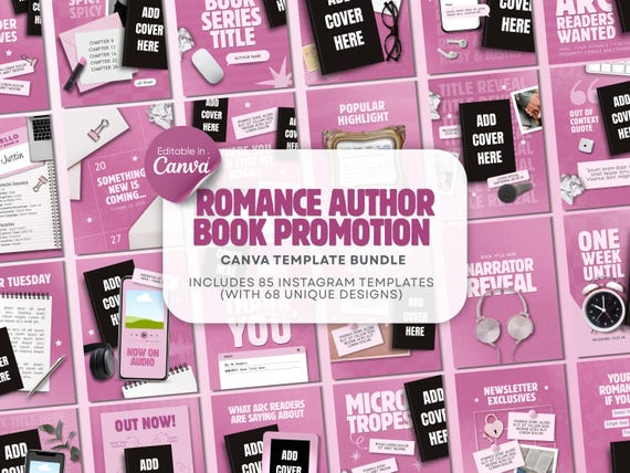 Romance Author Book Launch Canva Book Marketing Kit Bookstagram Bundle Author Template Self Publish