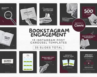 Engaging Bookstagram Instagram Canva Template Bookish Carousel IG Post Book Lover Social Media Book Content Creator Book Influencer Viral
