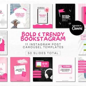 Modèle Bookstagram Instagram Canva tendance carrousel livresque rose IG Post Amoureux des livres Réseaux sociaux Créateur de contenu de livre Influenceur de livres viral