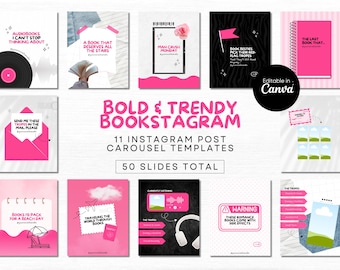 Trendy Bookstagram Instagram Canva Template Pink Bookish Carousel IG Post Book Lover Social Media Book Content Creator Book Influencer Viral