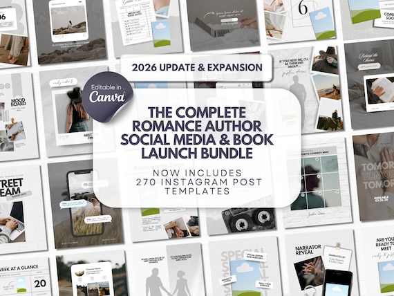 Romance Author Bookstagram Bundle Indie Author Book Launch Writer Instagram Book Promo Template Canva Book Marketing Bookish Content Creator